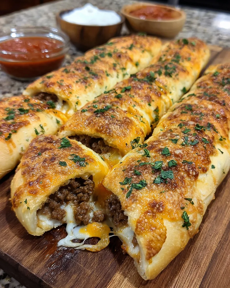 Garlic Butter Cheeseburger Stuffed Breadsticks