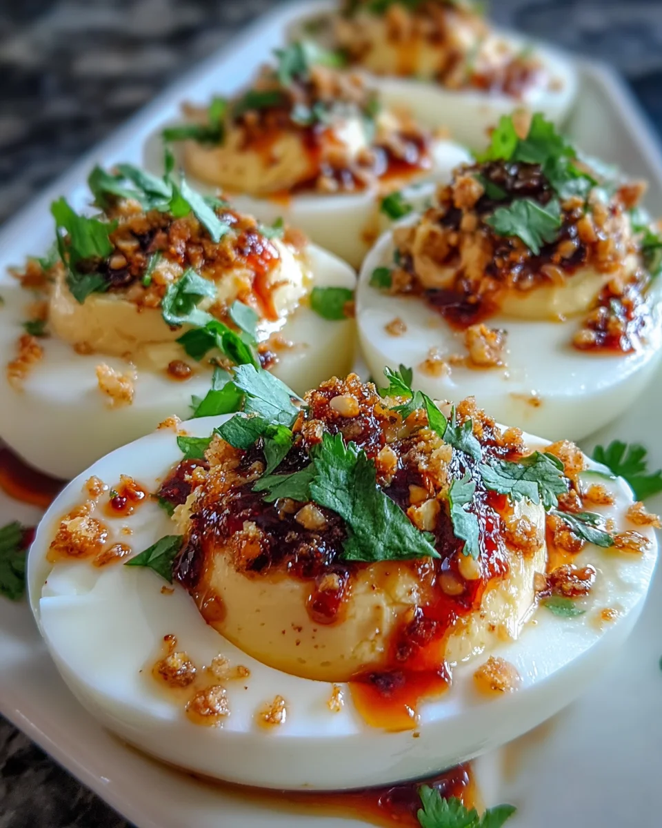 Spicy Chili Garlic Deviled Eggs
