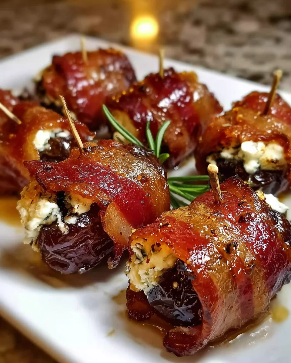 Bacon Wrapped Dates with Goat Cheese &amp; Honey