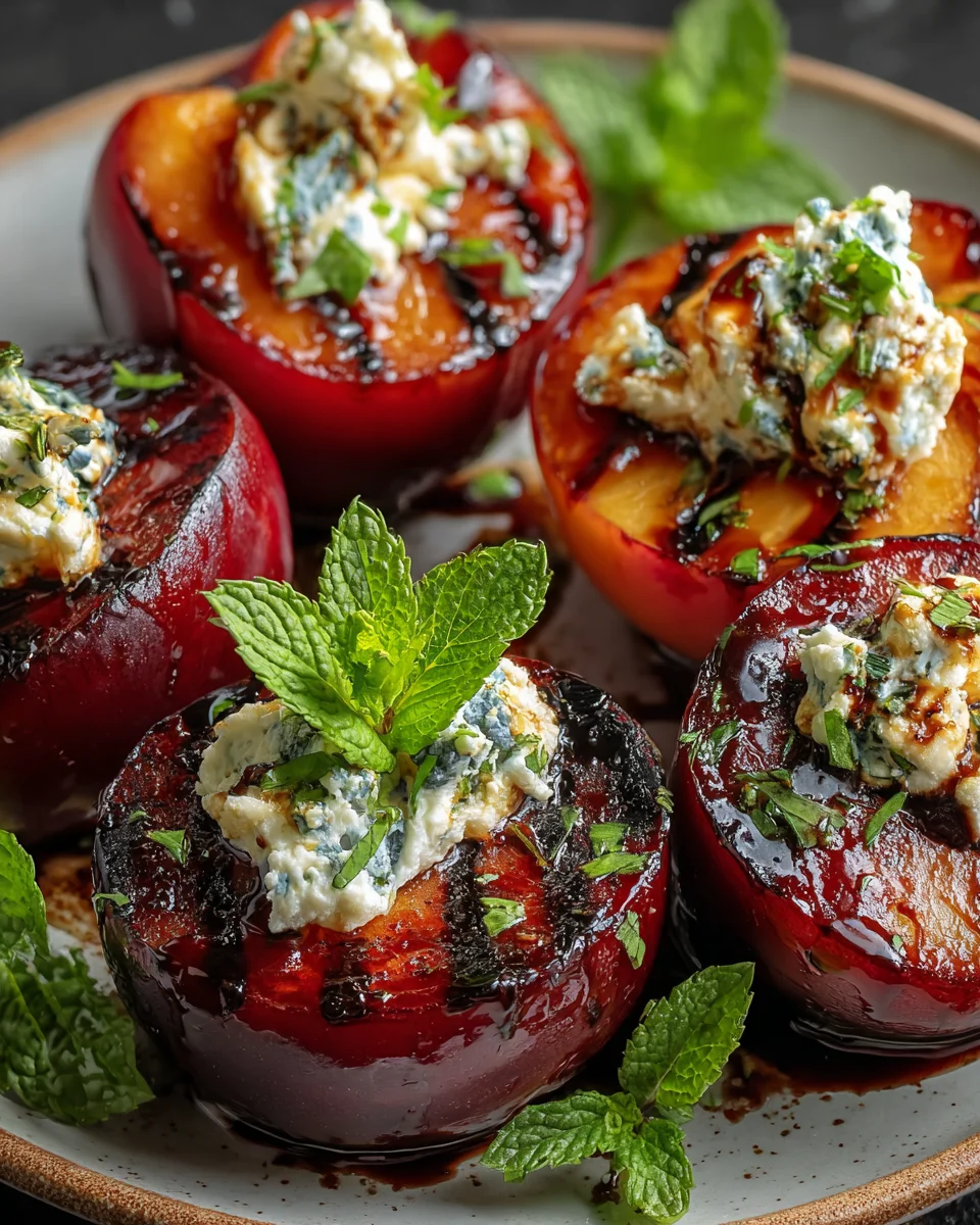 Balsamic Goat Cheese Grilled Plums