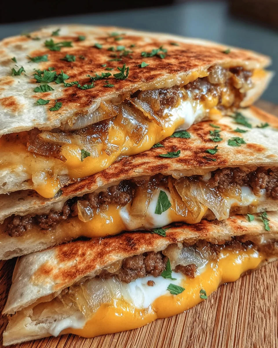 Cheesy Griddled Smashburger Quesadillas